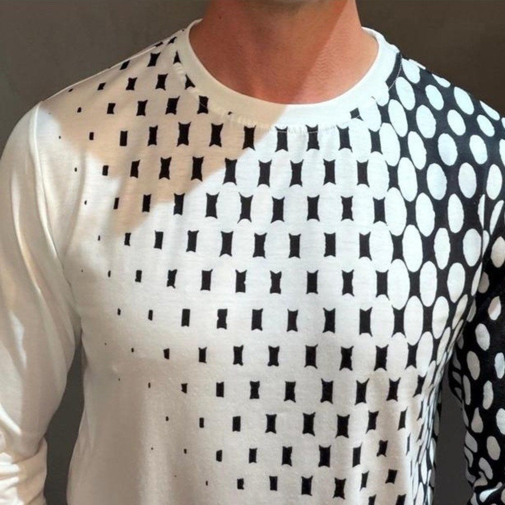 Manfinity Men's‎ Long Sleeve Geometric Print Shirt Black White Size Med NWOT